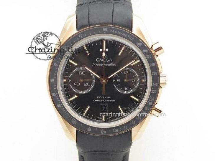 0817 DailyWear Speedmaster Professional Chronometer PVD Black Dial On Black Leather Strap A 8259